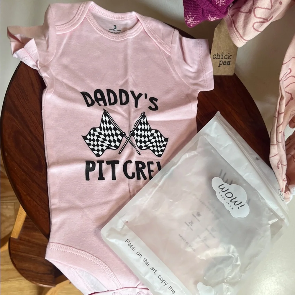 Chick Pea Pink Baby Onesie - Daddy's Pit Crew girl shower gift, multiple sizes